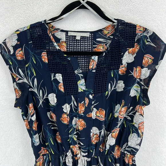 Daniel Rainn Dress Size S Navy Gray Rust Lined Cap Sleeves Elastic Waist EUC - Picture 3 of 12